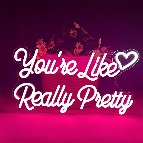 Miniatura 9 de Letrero de neón con texto en inglés "You're Like Really Pretty para decoración de pared, luz LED de neón con forma de corazón, rosa personalizado