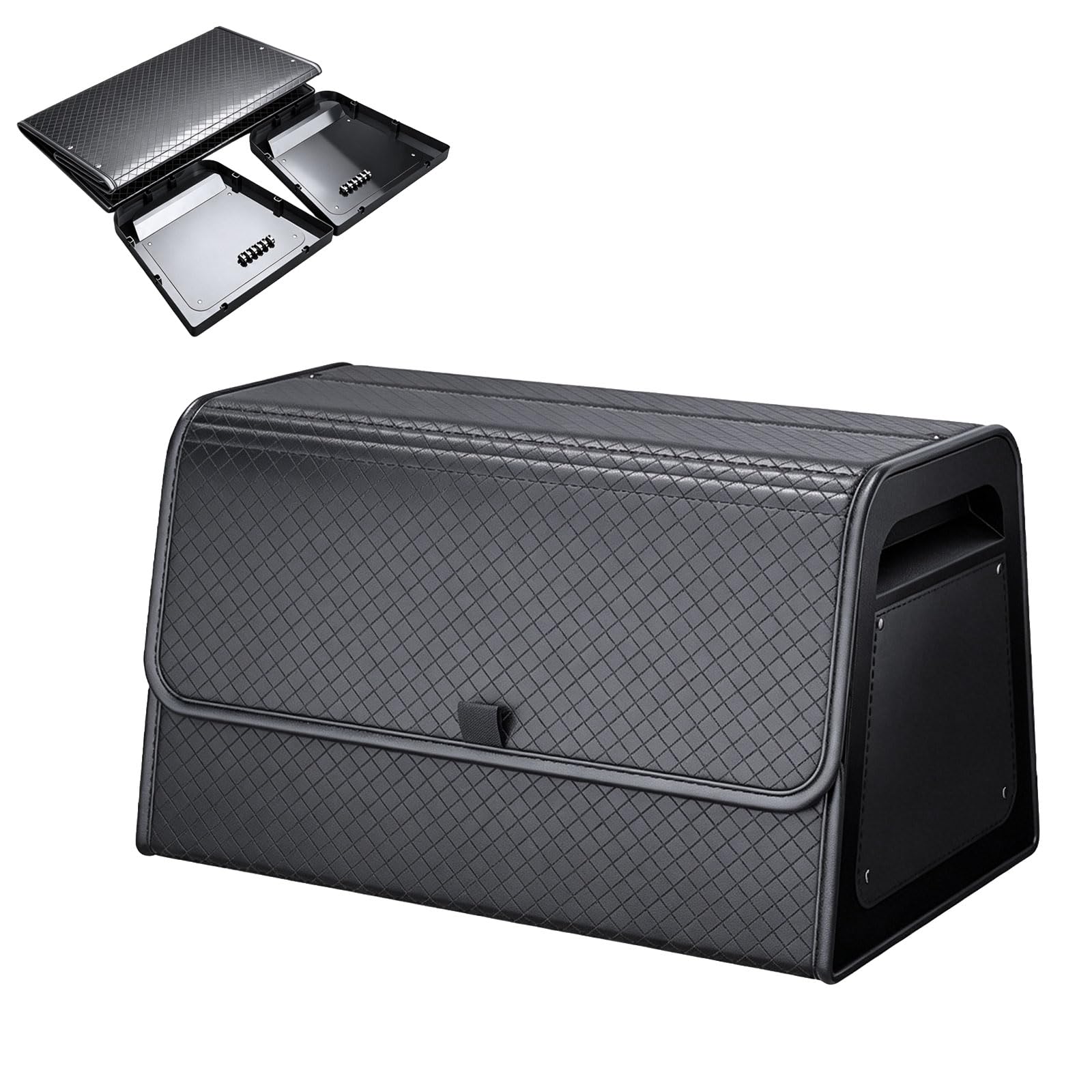 Auto Kofferraum Organizer Auto Tasche Kofferraum mit Deckel PU-Leder& PP-Wabenplatte mit Schrauben befestigt – extrem stabil, 20.2''L x 13''W x 11.9''H