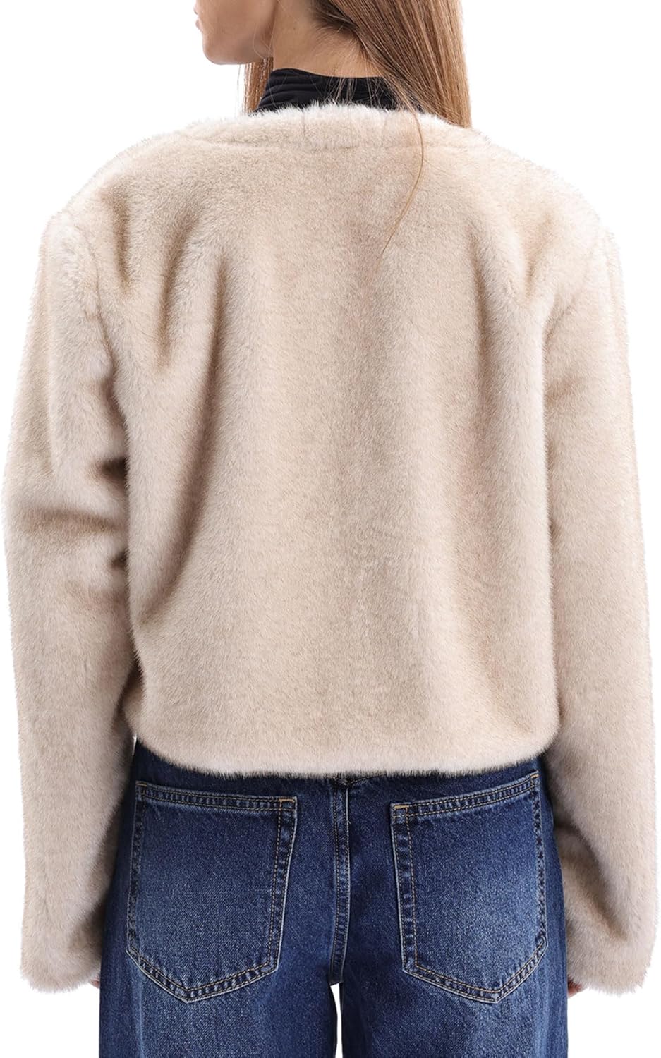 Amazhiyu Women's Faux Fur Cropped Coat with Leather Belt Detail Winter Jacket