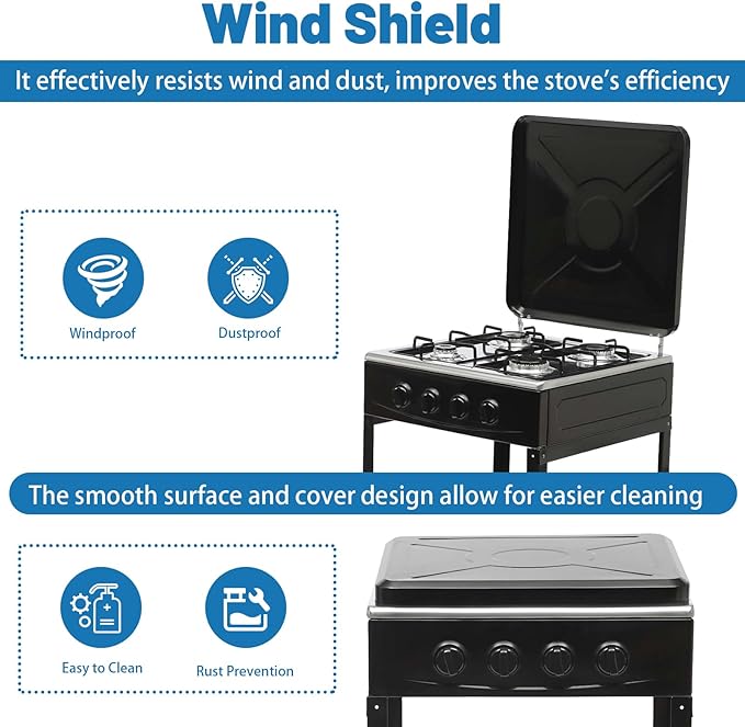 Estufa Portátil 4 Puestos a Gas con Rack de Almacenamiento y Cubierta Antiviento miniatura 4