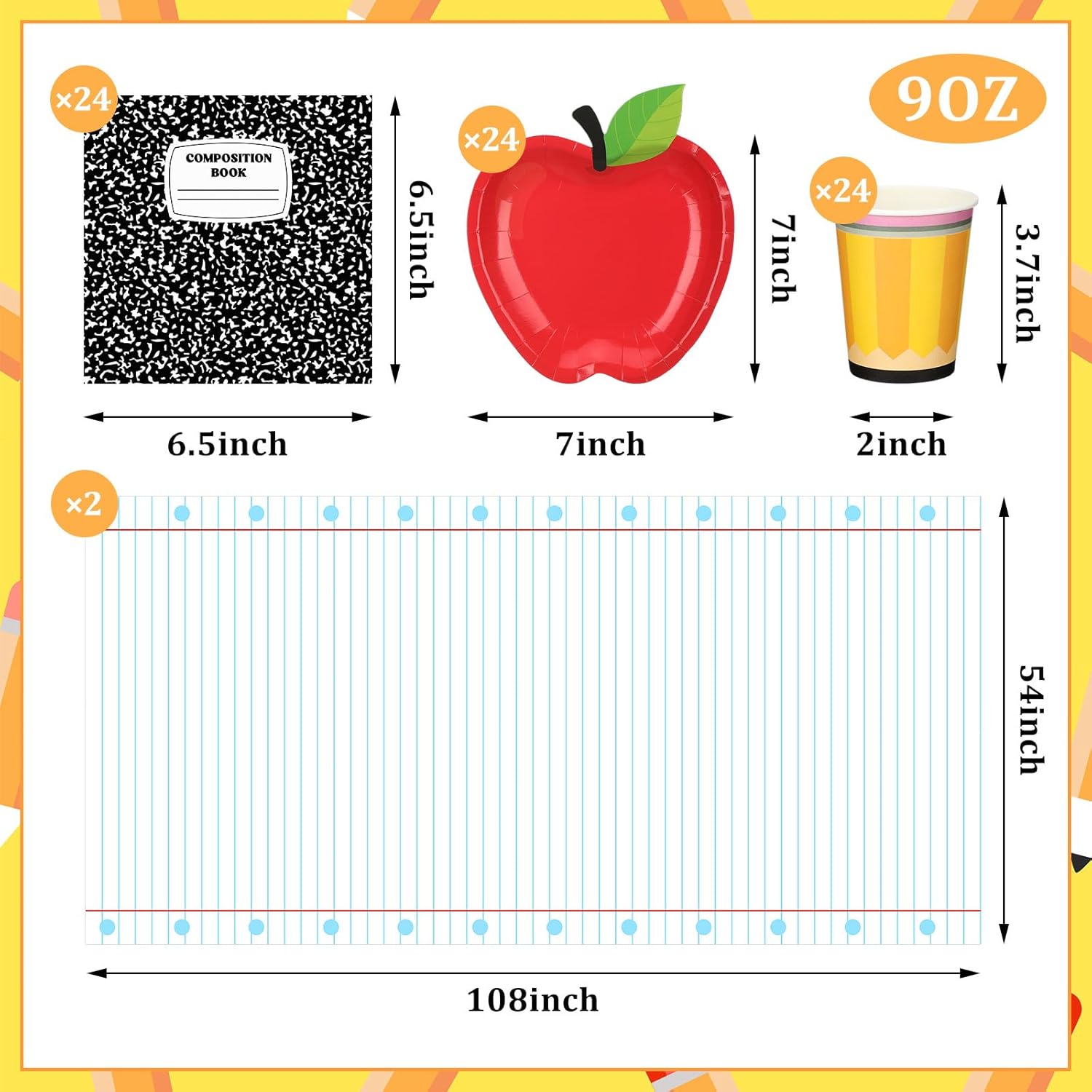 146 Pcs Preschool Kindergarten Graduation Party Decoration Apple Paper Plate Teacher First Day Back to School Party 24 Set Disposable Tableware 2 Notebook Tablecloth for Classroom Pre K Graduation
