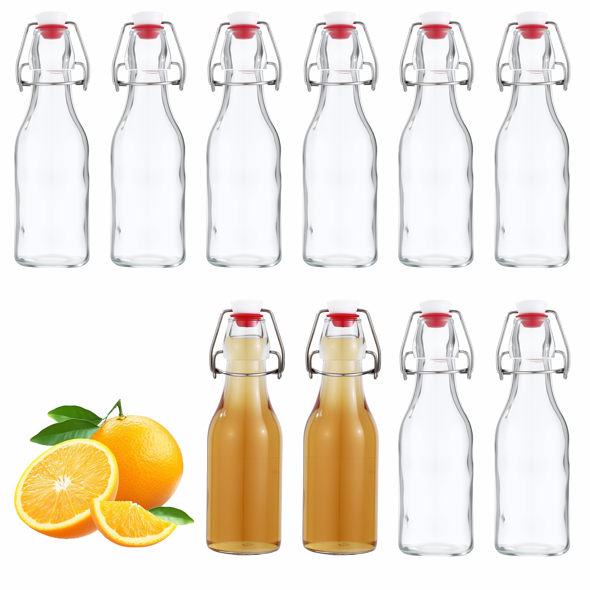 Lot de 10 Bouteille en Verre 250ml avec Bouchon Mécanique, Bouteille en Verre Avec Bouchon,Pour Remplissage, Sirops, Boissons, H