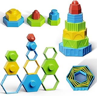 ESYCOOM Toddler Montessori Toys Learning Activities Educational Sorting & Stacking Building Blocks, Baby Sensory STEM Developmental Toys - Gifts for 18 Month Age 2 3 4 Year Old Boys Girls Kids