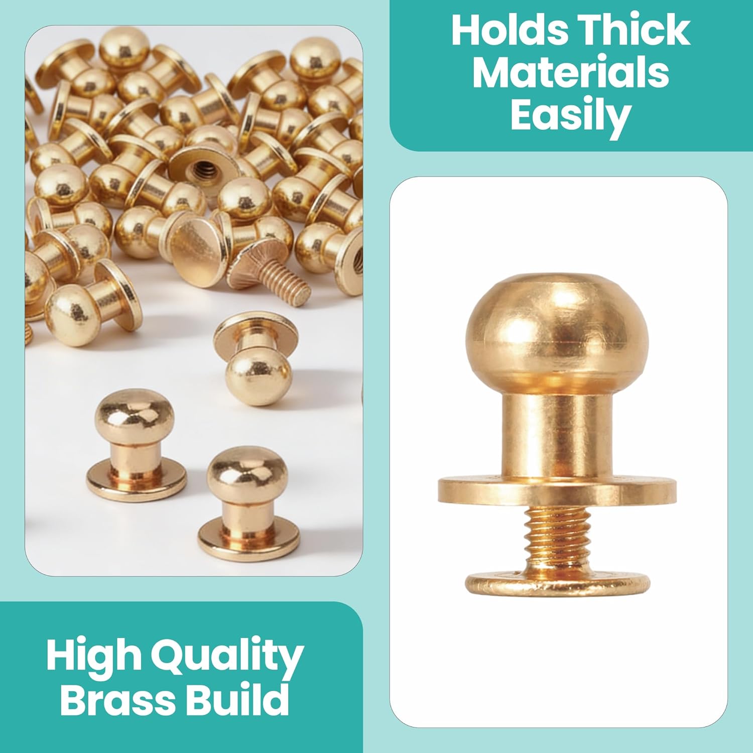 Chicago 8Mm Round Head Metal Screw - 50 Pieces - Ideal for Leather Crafts - Gold