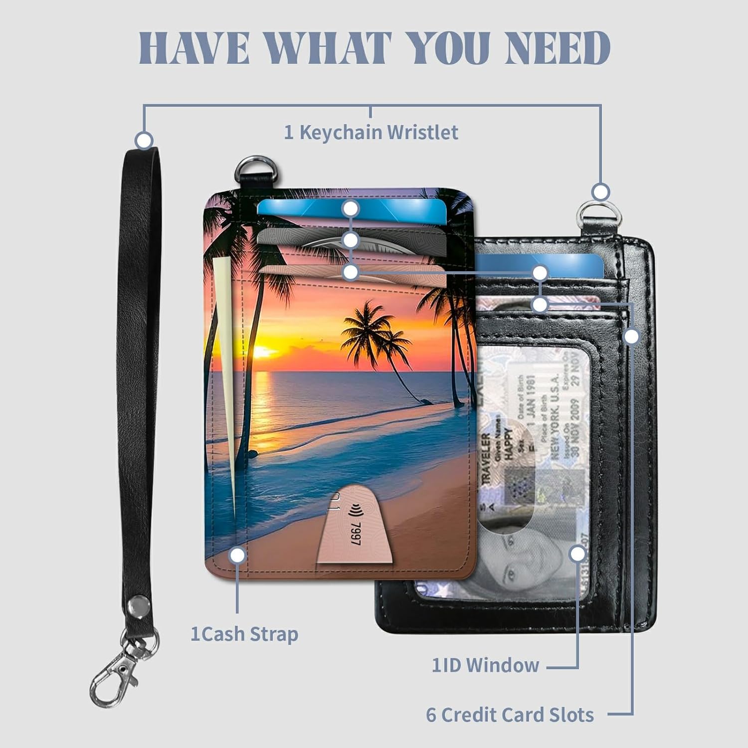 Sunset Beach Palm Trees Theme Credit Card Holder Slim Wallet With Zipper Pocket Front Pocket PU Leather Credit Card Organizer RFID Blocking Card Holder Wallets for Men & Women - Image 5