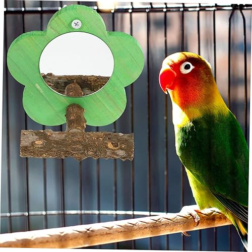 Miniatura 7 de Jaula de periquitos espejo para mascotas con forma acrílica canarios juguete loro, perca, flor verde, pinzón, pájaros, jaula de conure con