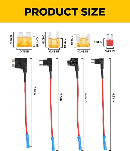 Miniatura 2 de YAKEFLY Juego de 12 grifos de fusibles, 4 tipos de adaptador de circuito de 12 V y kit de fusibles, mini conector de fusibles automotriz ATC ATS,