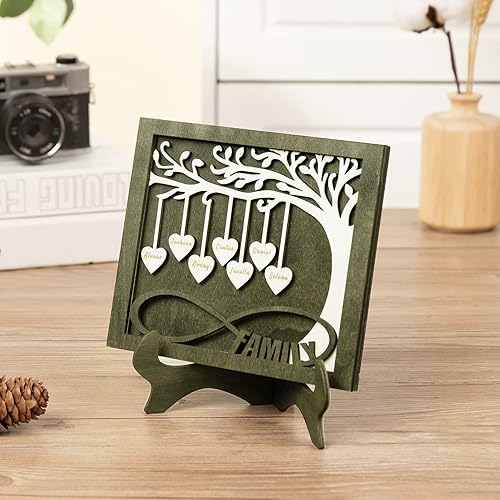 Vista 59 de Árbol genealógico con etiqueta de corazón, placas de madera grabadas personalizadas, regalos personalizados para madres, padres, escritorio, nombres