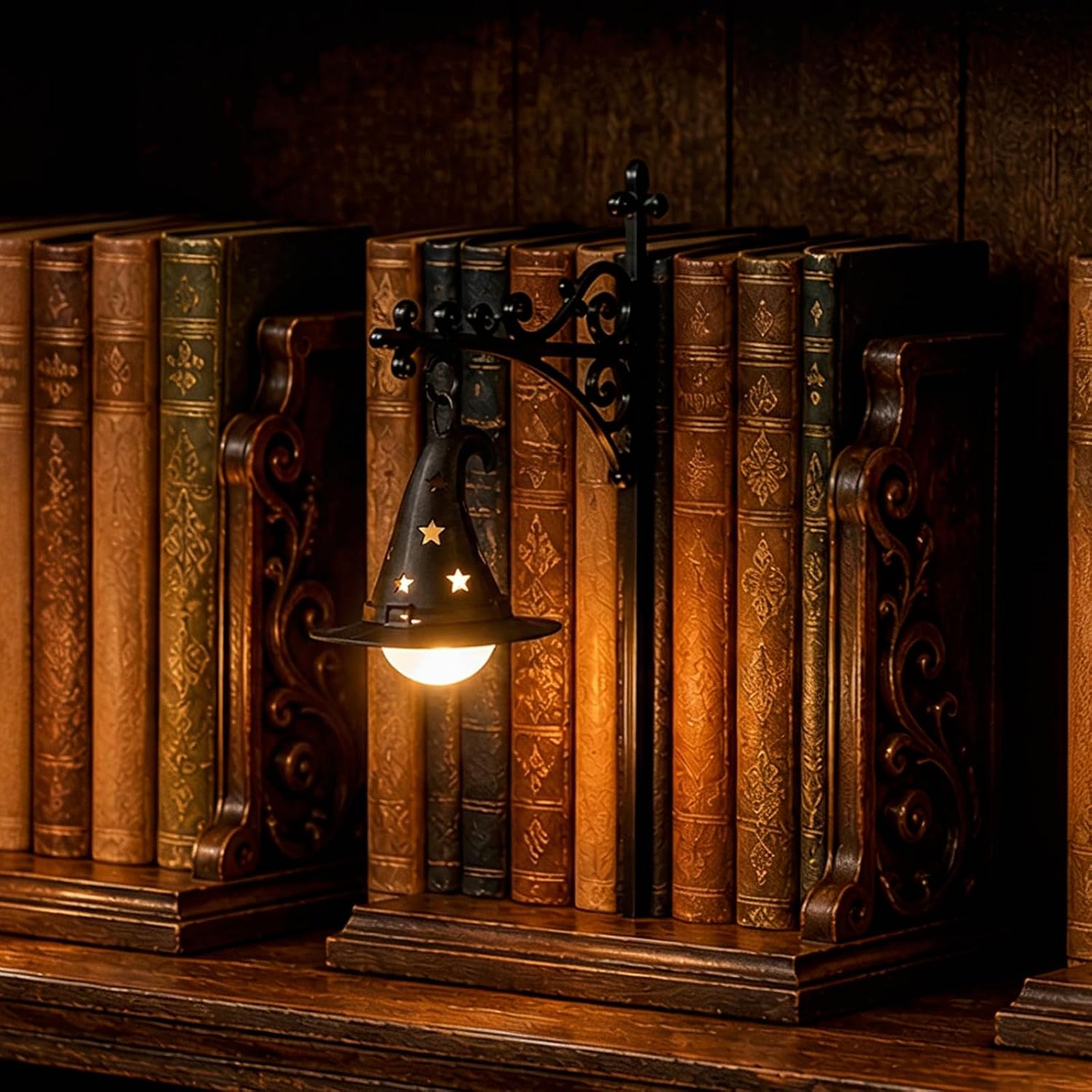 Library Lantern Book Nook Light,Witch hat Hanging Mini Bookshelf Lamp