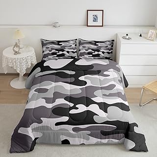 Erosebridal Kids Teens Camo Bedding Set, Boys Camouflage Comforter Set Queen Size Duvet Insert Black Gray, Queen Bedding Stuffing