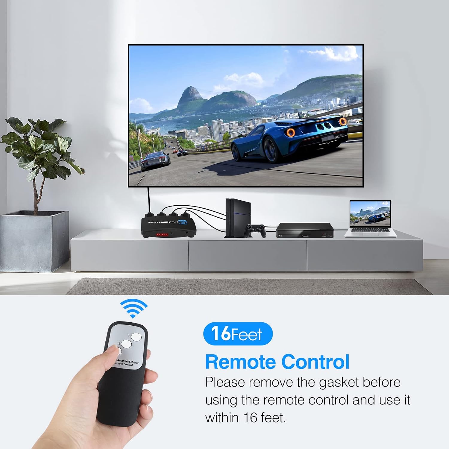 8K@60Hz HDMI 2.1 Switch, HDMI Switch 3 in 1 Out, 3-Port HDMI Switcher Selector, Supports 4K@120Hz, 1080P@240Hz, 1080P@120Hz for Fire Stick, HDTV, PS4/5, Game Consoles with Remote Control