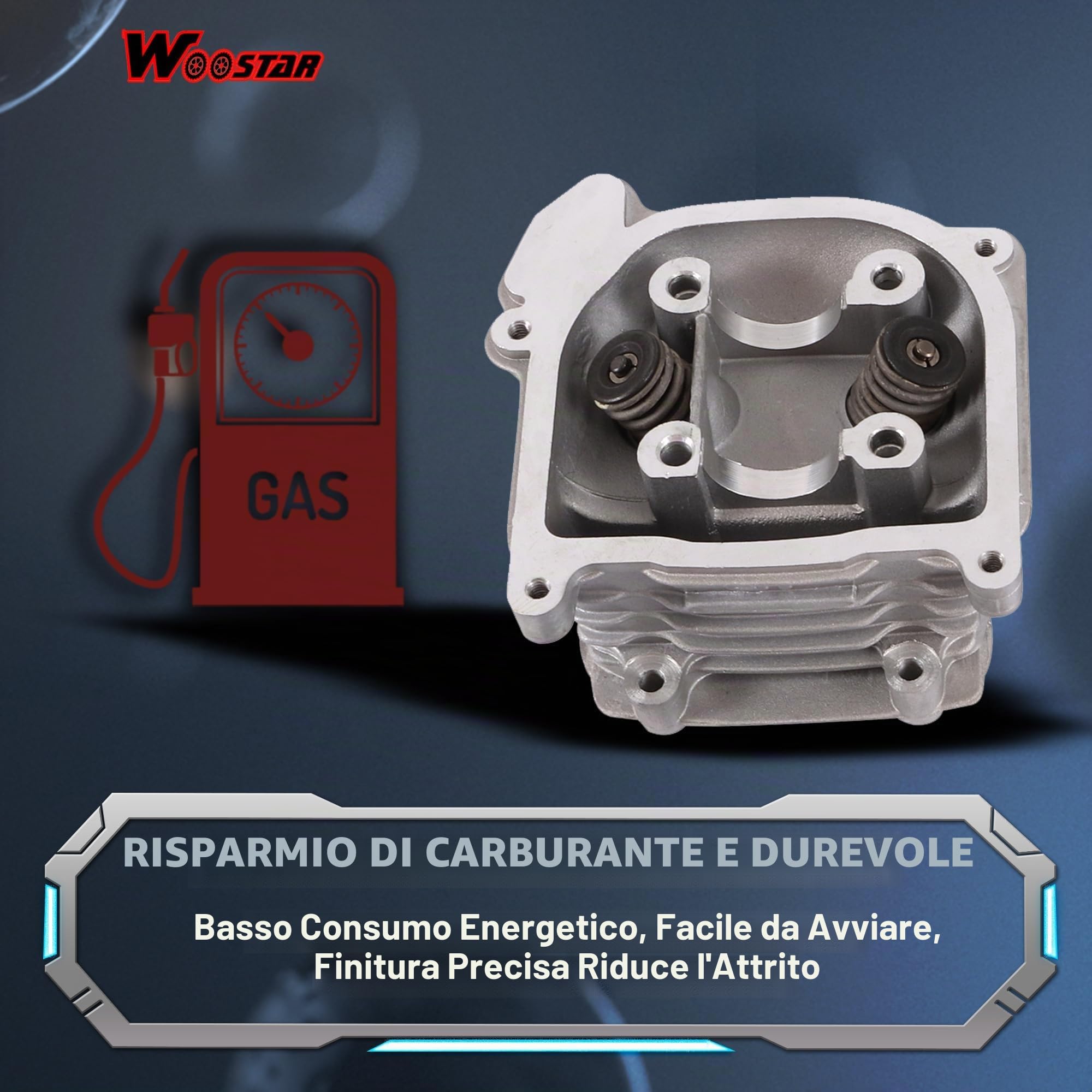 WOOSTAR 47mm Cilindro con Testata con Anello Pistone Kit e Guarnizioni Assemblea Sostituzione per GY6 72cc 80cc Taotao 49cc 50cc 4 Tempi 139QMB 139QMA Motore Scooter Ciclomotore ATV