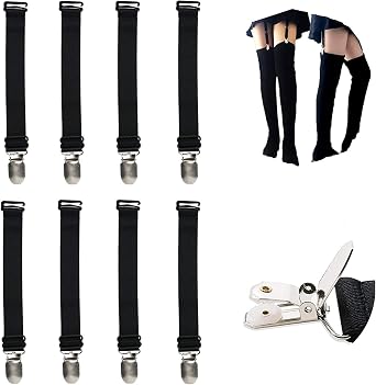 WILLWIN Elastic Stocking Clips Suspenders Garter Belt for Girdles Corset Straps Adjustable Leg Garter Girdles Fasteners Keep Your Lingerie Corset Snag on 8 Pcs Black