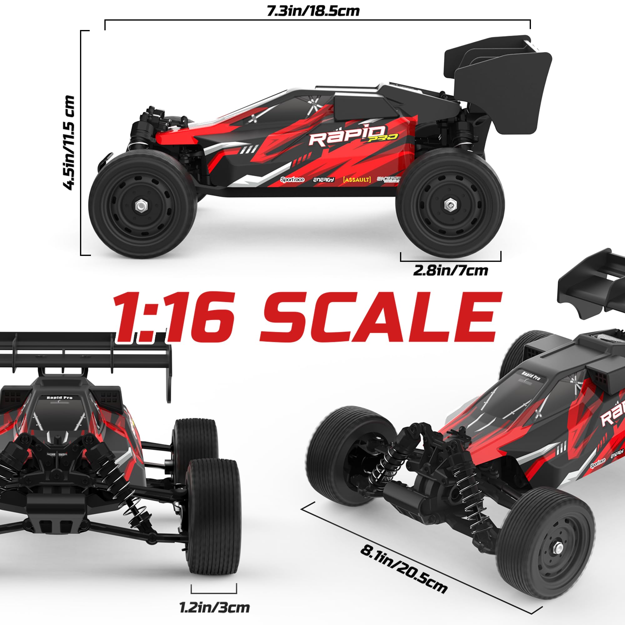 DEERC Ferngesteuertes Auto 1:16 Bürstenloser Motor 50 km/h, 2WD Schnelles Offroad Auto mit 2 Akkus & LED-Licht, RC Auto für Erwachsene und Kinder, Geschenk zu Weihnachten und Geburtstag