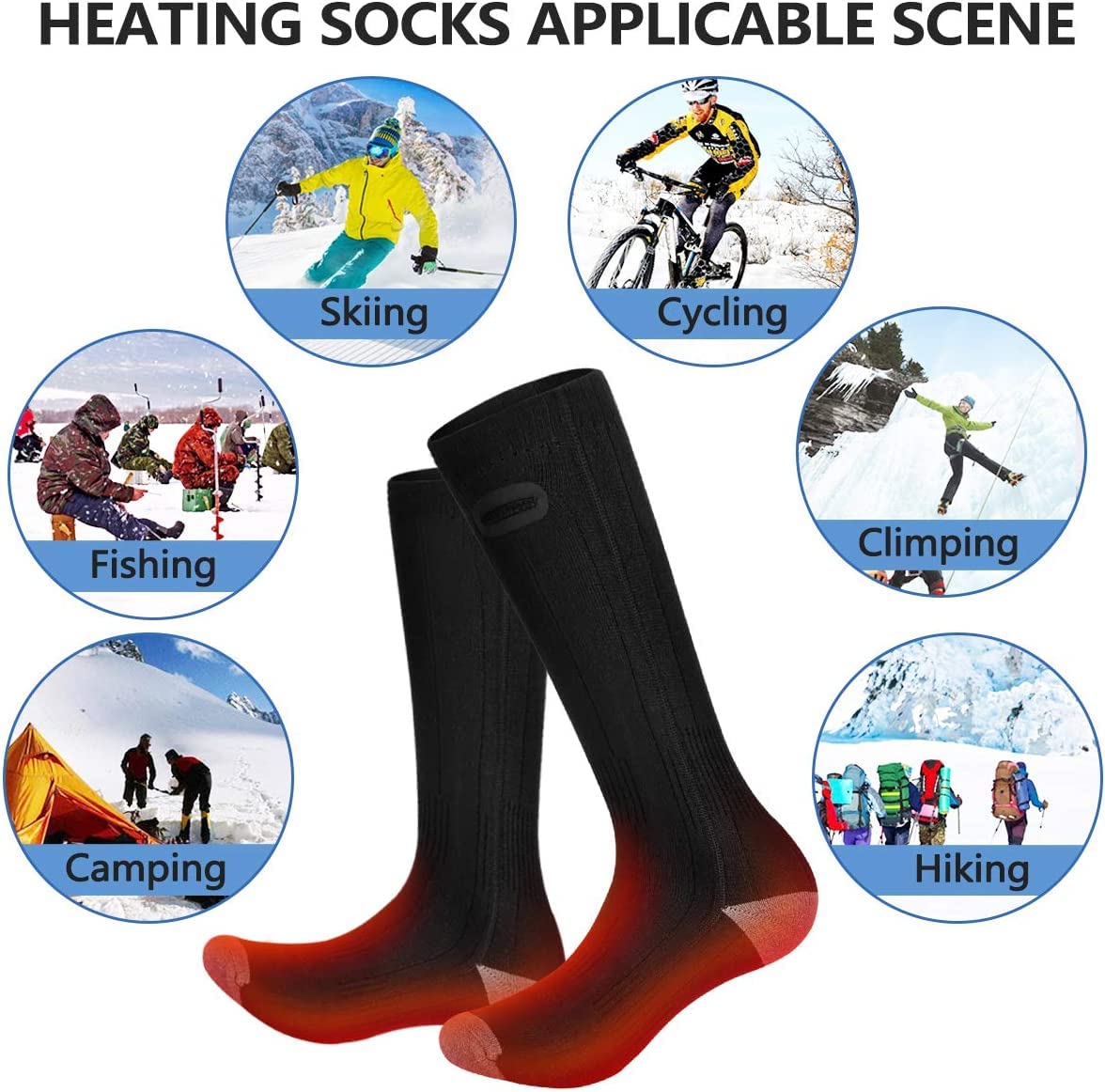 Chaussette Chauffante,4000mAh Chaussettes Chauffantes Rechargeables avec 3 Températures, Calze Riscaldanti Lavables pour la Chasse d'hiver/Ski/vélo/Camping,Unisexe Chauffe Pied 36-44EU