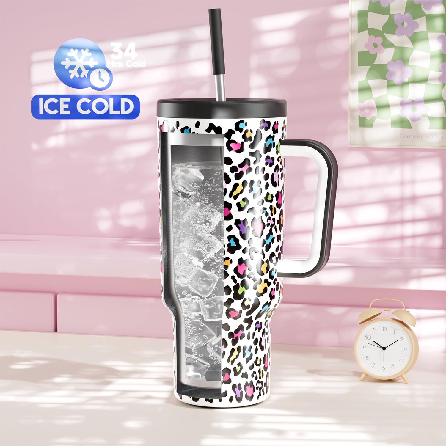 Meoky 40 oz Tumbler with Handle and Straw, Tumbler with Lid and Straw, Insulated Stainless Steel Travel Mug, 100% Leak-proof - Image 2