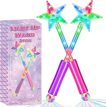 2 Pack LED Light Up Fairy Wands, Pink & Purple Princess Magic