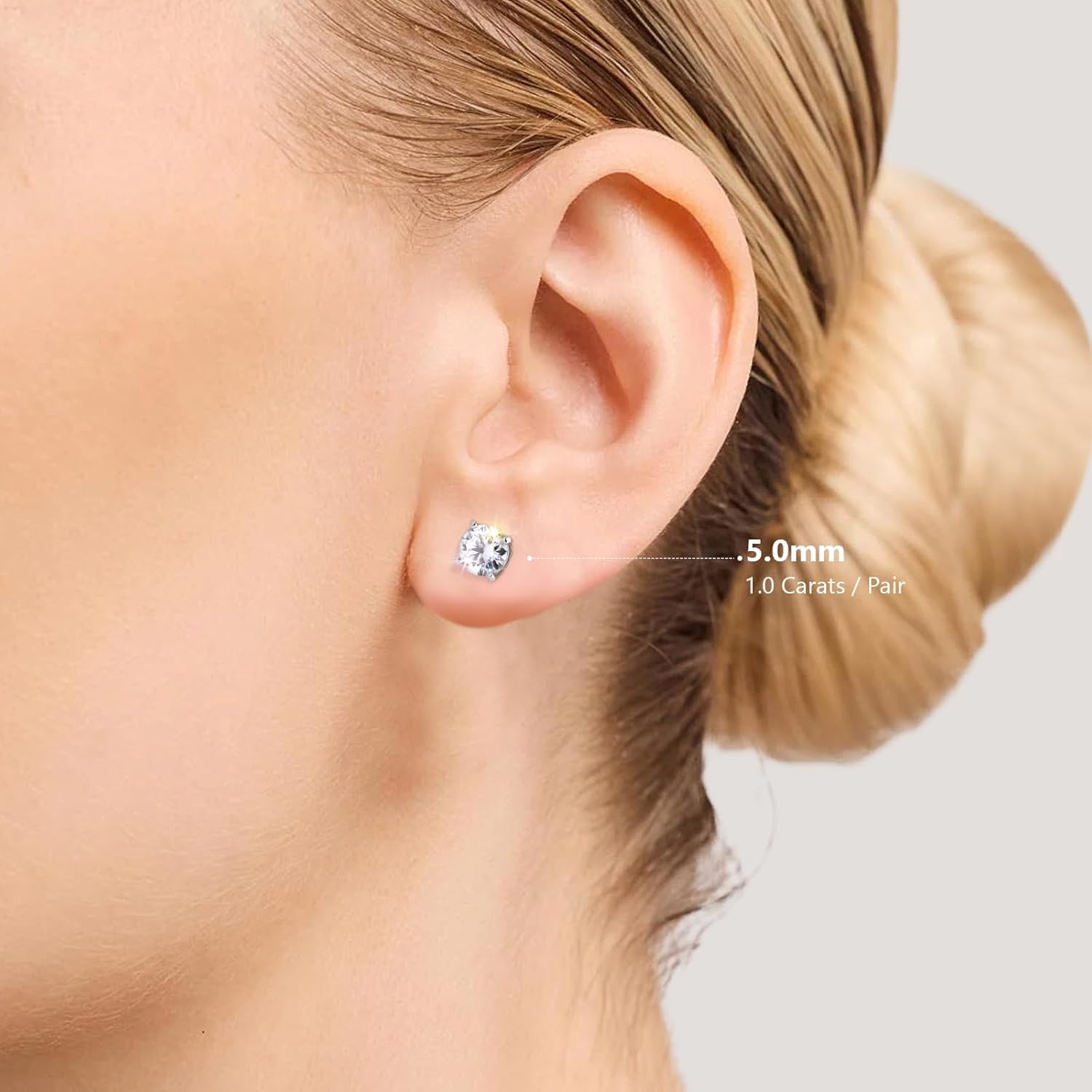 KRKC&CO Lab Grown Moissanite Stud Earrings for Women, Hypoallergenic 925 Sterling Silver, Mother's Day/Anniversary/Valentine's Day/Birthday/Wedding Gift, 14K Gold Plated/White Gold Plated, 0.6-3.0ct - Image 4