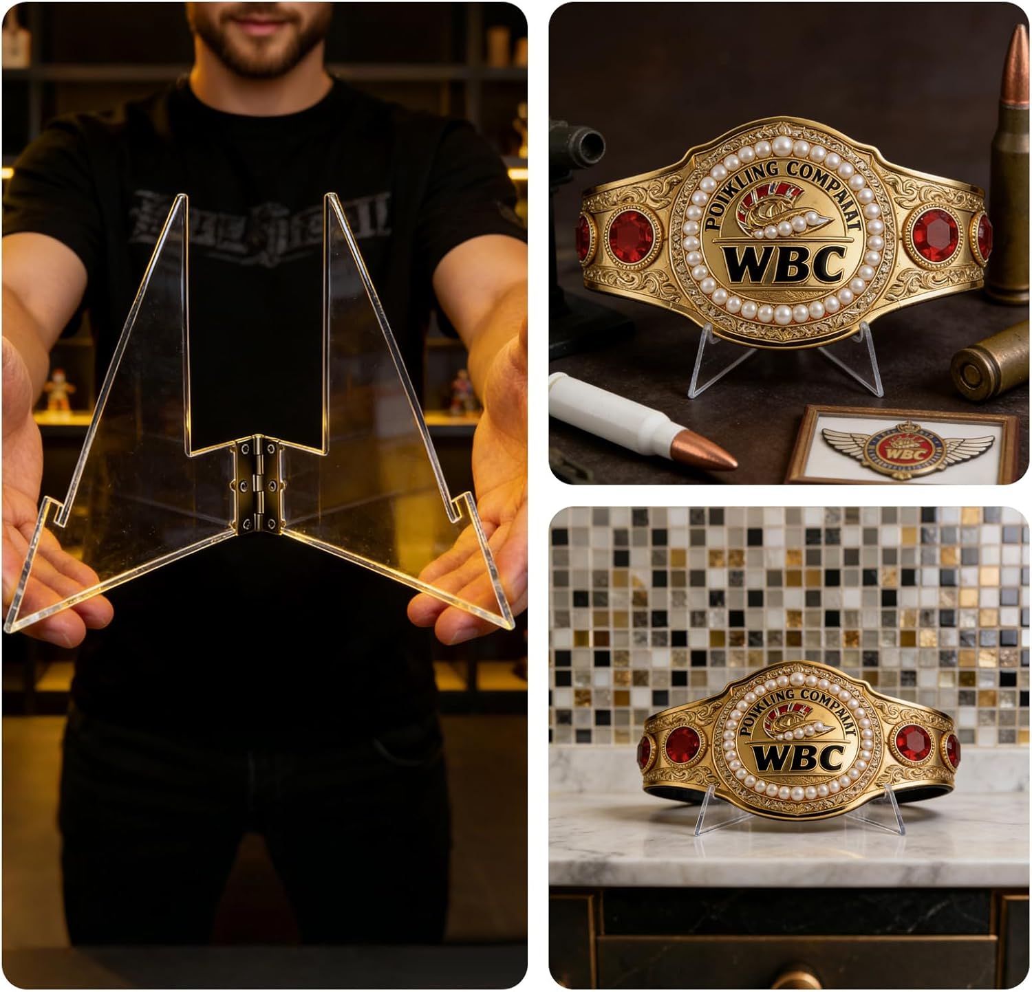 Wrestling Belt Wall Mount, Boxing Championship Belt Costume Wall Holder, Triangular Stall Table Display, Suitable for Wrestling & Boxing, With Adjustable Width - Image 5