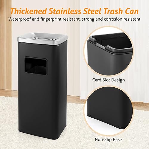 Miniatura 5 de WICHEMI Cubo de basura comercial para exteriores, cubo interior extraíble de 4 galones con tapa, cubo de basura de acero inoxidable para oficina,