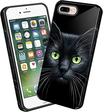 for iPhone 8 Plus Case,Heavy Duty Dual Layer Hard PC & Soft Silicone Rugged Bumper Shockproof Protective Case for iPhone 8 Plus,Black Cat