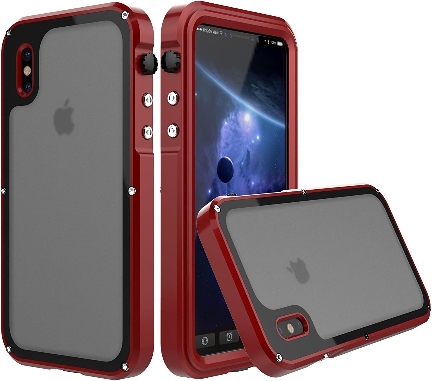 iPhone X Waterproof Case, SHEROX Aluminum Alloy Wireless Charging Supported Full Body Protective Waterproof Snowproof Dustproof Shockproof Case for Apple iPhone X, Red