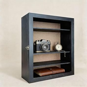 14x16x6inch Shadow Box Frame, Deep Shadow Box Frame with Linen Back and Removable 4 Shelves,Wood Acrylic Display Case for Medals, Photos, Memorabilia, Awards Black