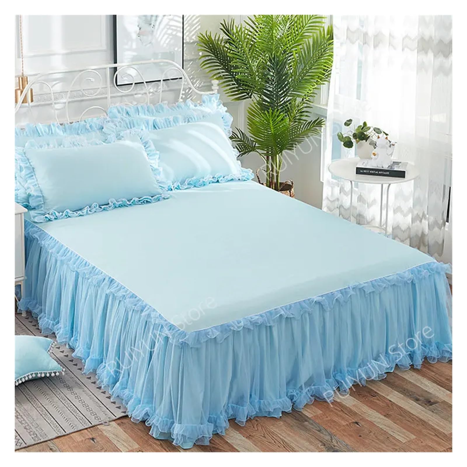 Falda De Cama Falda De Cama, Funda De Colchón Antideslizante, Falda De Cama De Encaje De Volantes, Sábana, Funda Protectora For Cama, Colcha For El Hogar, Falda De Cama(7,3pcs Design180x200cm)