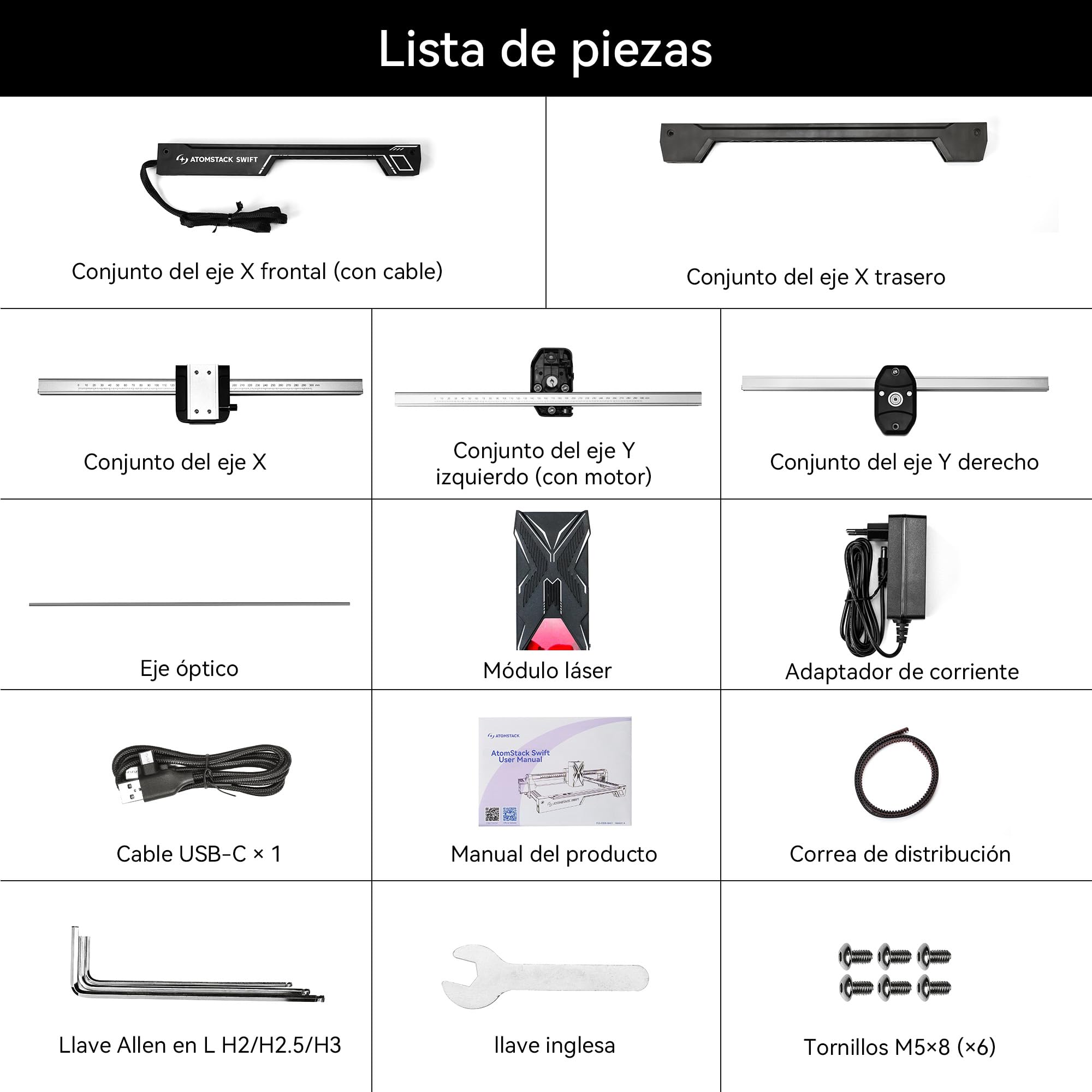 ATOMSTACK Swift 7W Grabadora Láser Máquina de Grabado Láser de Alta Precisión 0,01mm Para Personalización en Serie DIY Cortador Láser Para Madera Cuero Área de Grabado 300x300mm (SWIFT 7W Negro)