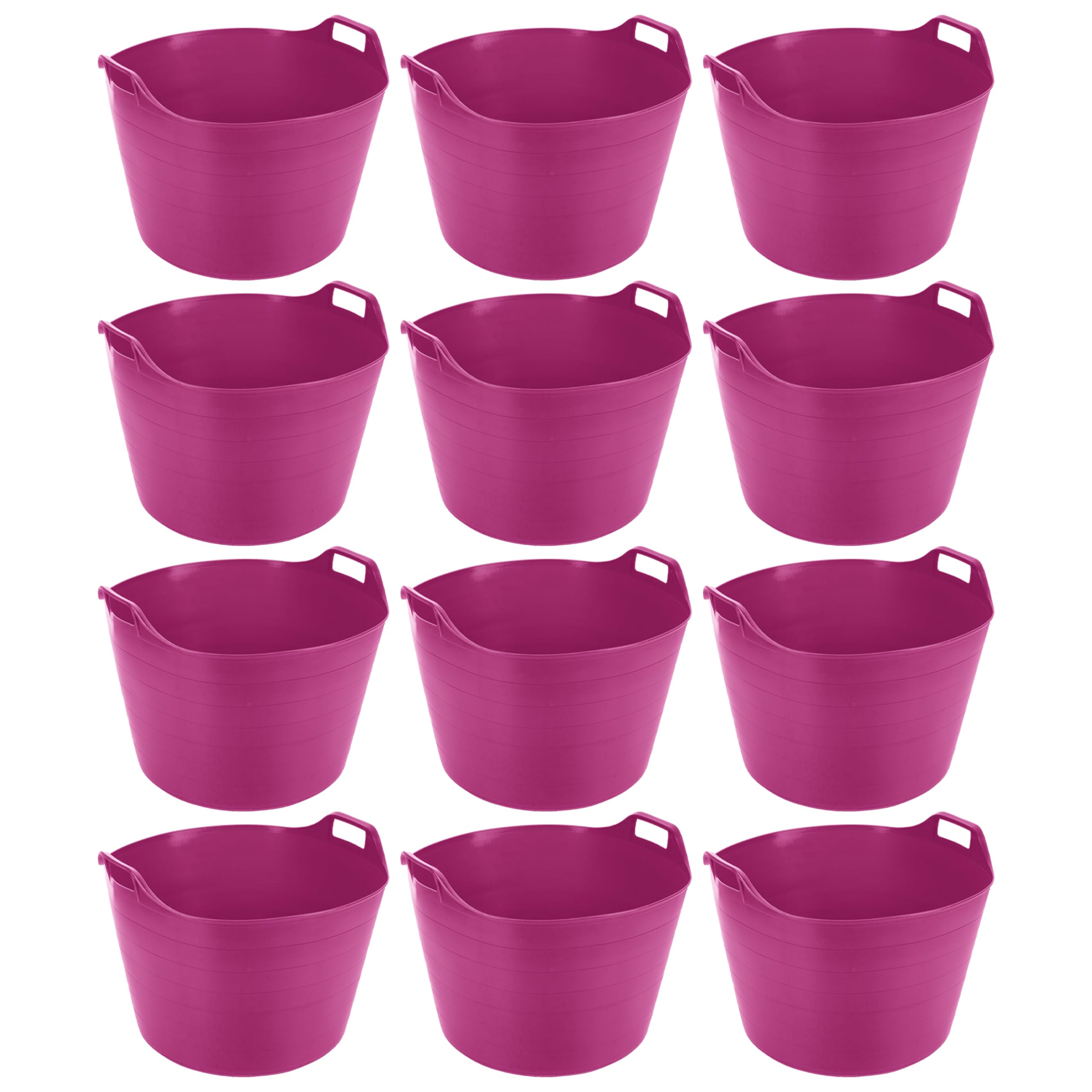 75L Litre Large Robust Flexi Tubs Multipurpose Flexible Rubber Storage Container Buckets Garden Trugs Laundry Basket Polyethylene Flex Tub For Home Gardening Toys -Made in UK (Set of 12, Pink)