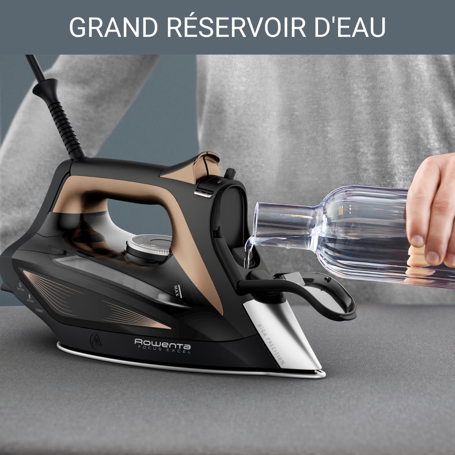 Rowenta Focus Excel Fer à repasser vapeur, Puissance 2700 W, Débit de vapeur de 45 g/min, Fonction pressing de 180 g/min DW5325D1
