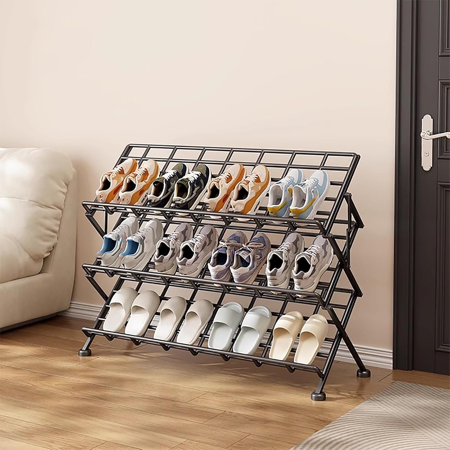 6-Tier Foldable Shoe Rack - Portable Metal Organizer, Multifunctional Shoe Shelf for Entryway, Garage, Office - Space-Saving Storage Solution, Durable & Stylish