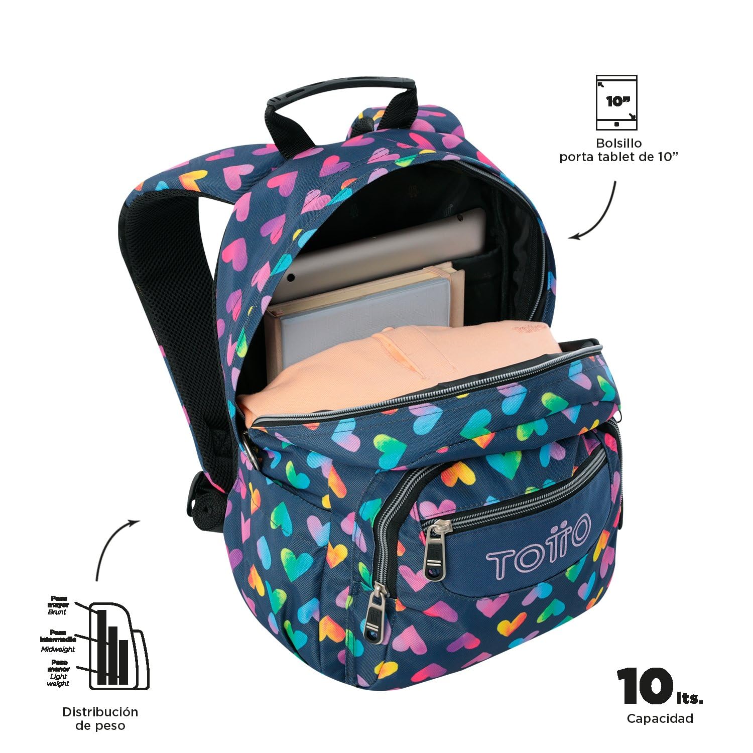 TOTTO - Mochila Escolar con Ruedas Desmontables, Modelo Tiza, Capacidad 26 L, Mochila PC 15.4", Bolsillo Botella, Manija Telescópica, Espaldar Ergonómico y Correas en S
