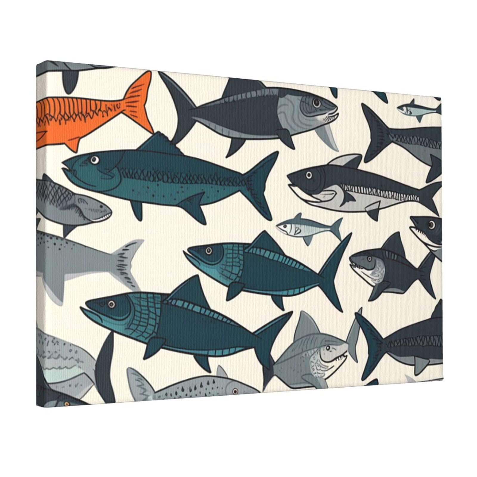 DWVTSLH fish Poster Paintings Canvas Wall Art Bedroom Prints Home Decor Hanging Picture Modern Home Artworks Aesthetic for Living Room Office Wall Decor 12x18in Unframed