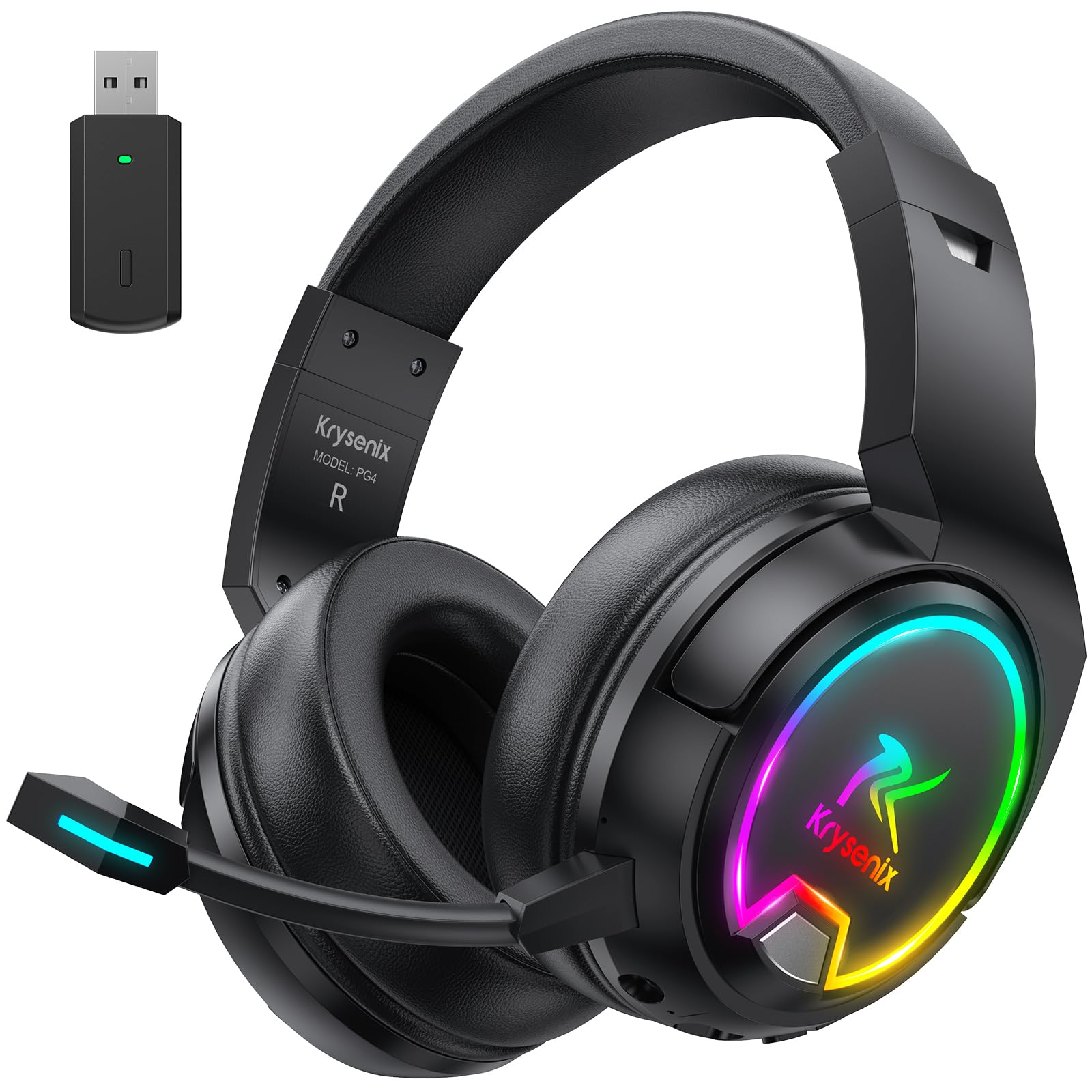 Krysenix PG4 2.4GHz Wireless Gaming Headset for PS5, PS4, PC, Mac, Switch - LED Light, Bluetooth 5.4 Gaming Headphone with Noise Canceling Mic, 48H Battery Gaming Headset, 7.1 Surround Sound