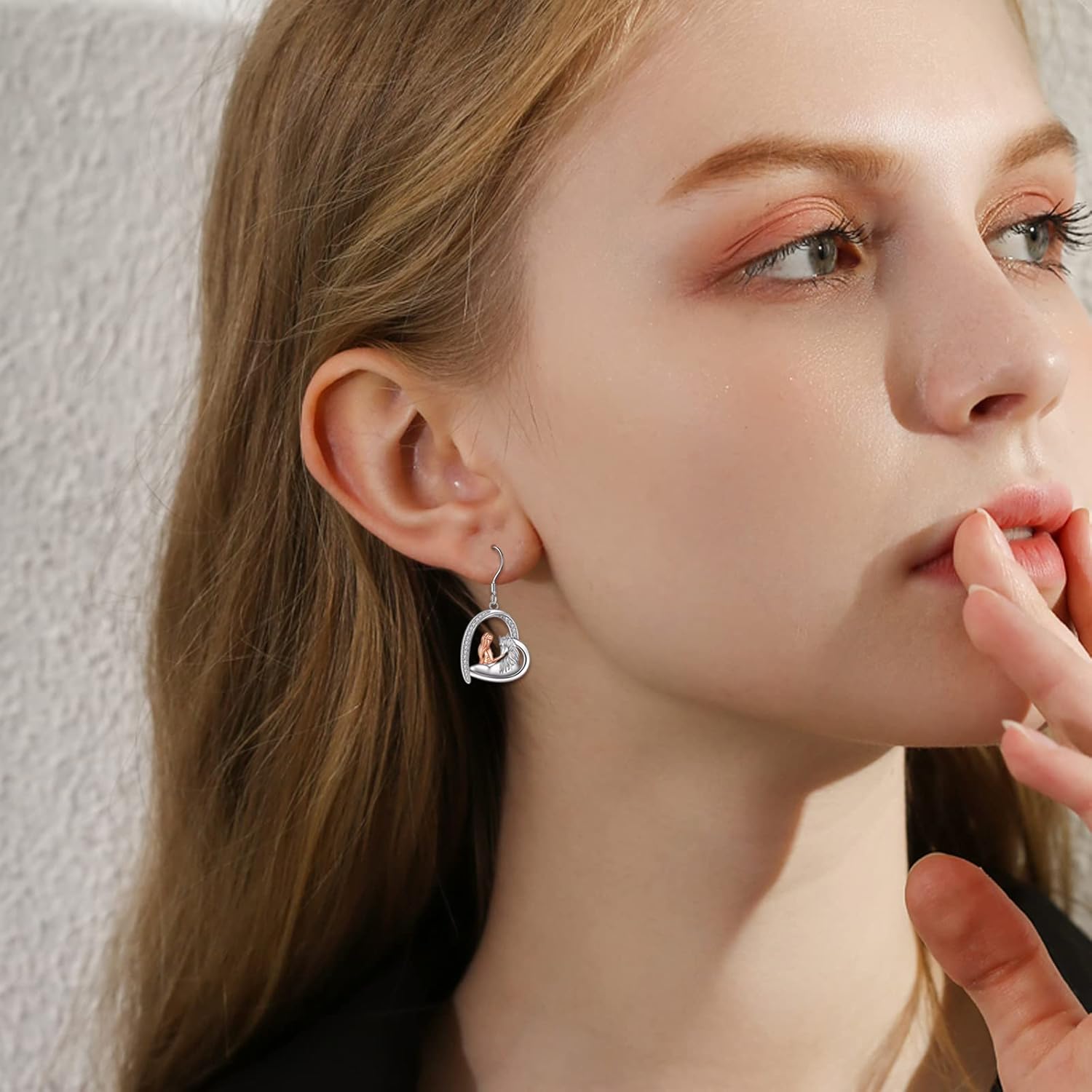 Horse Earrings for Women Sterling Silver Two-tone Cubic Zirconia Heart Pendant Horse and Woman Dangle Hook Earrings Jewelry Gift for Her - Image 2