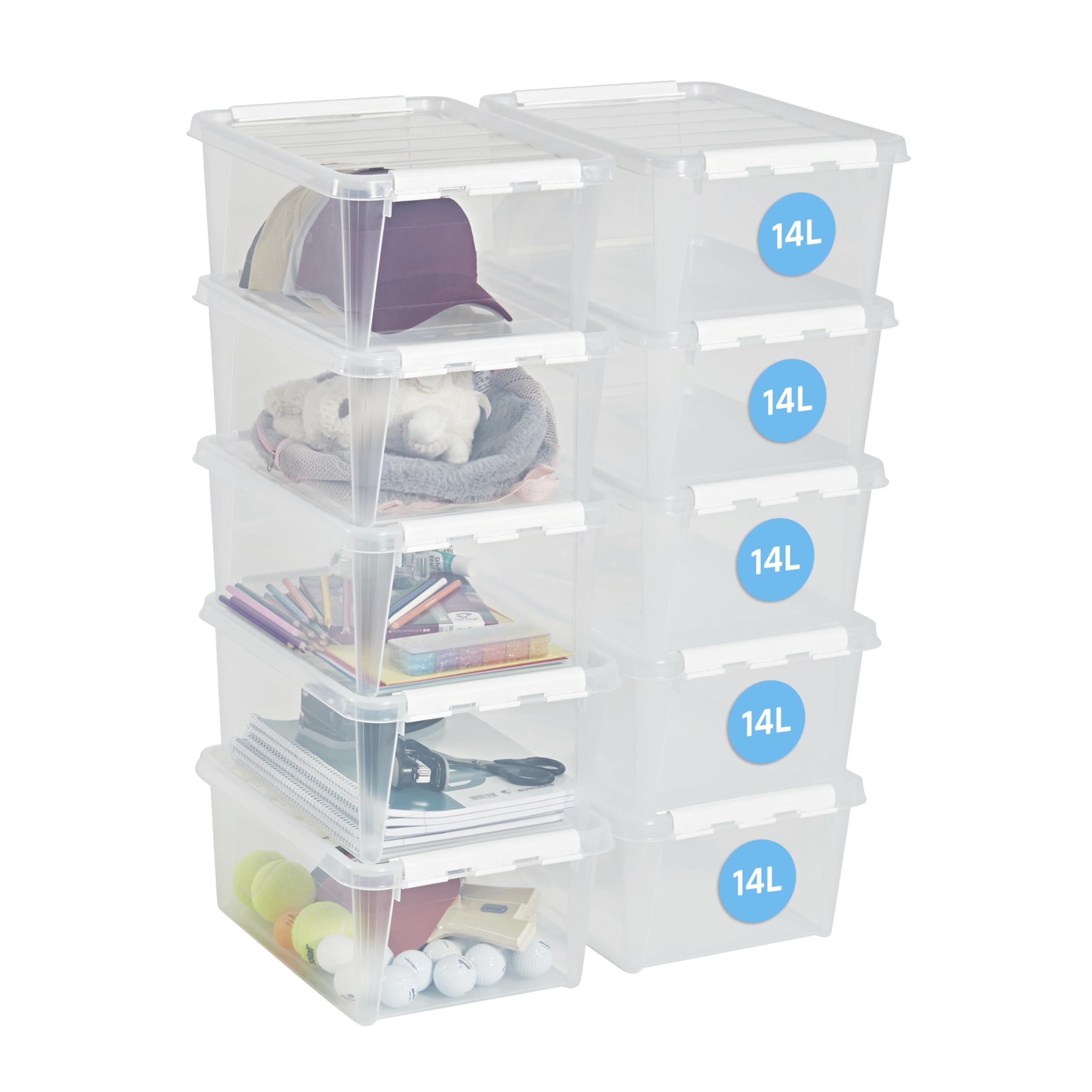 SmartStore - 10x Plastikowy pojemnik z pokrywką 14L (40x30x18cm)|Plastikowe szuflady z pokrywką|Materiał bezpieczny dla żywności|Kuchnia i organizacja|Bez BPA|Trwały pojemnik do domu i biura