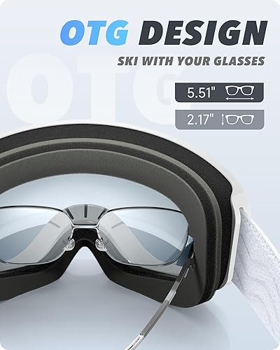 Miniatura 5 de Gafas de esquí de snowboard para hombres, mujeres, adultos, jóvenes, sobre gafas OTG100% protección UV, antivahovisión amplia