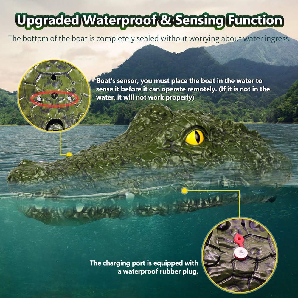 RC Boat Electric Racing Boat, 2.4G High-Speed Simulation Remote Control Alligator Head, Waterproof Prank Toys for Pools and Lakes, Floating Crocodile Head