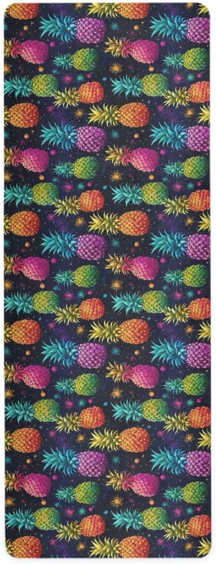 ALAZA Colorful Pineapples Green Pink Yoga Mat Non Slip Fitness Exercise Mat, Workout Mat for Yoga, Pilates and Floor Exercises