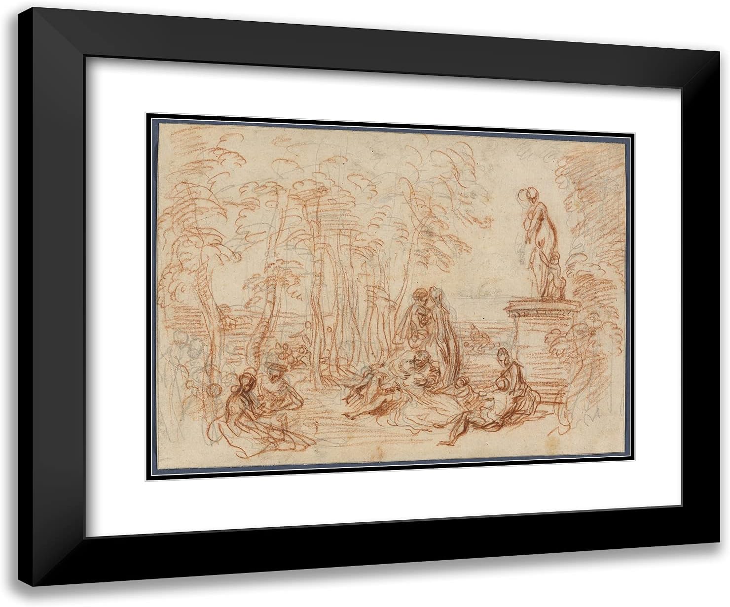 ArtDirect Jean Antoine Watteau 24x20 Black Modern Framed and Double Matted Art Print Titled Study for The Feast of Love