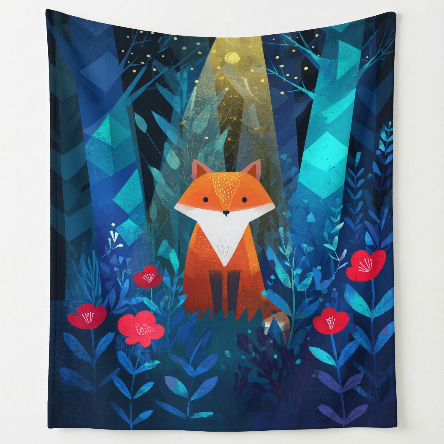 Flanelowy koc w kratę 150 cm x 180 cm grube jesienne koce polarowe, kreskówka minimalistyczny tajemniczy naturalny geometryczny las zwierzęta miękki lis lekkie koce