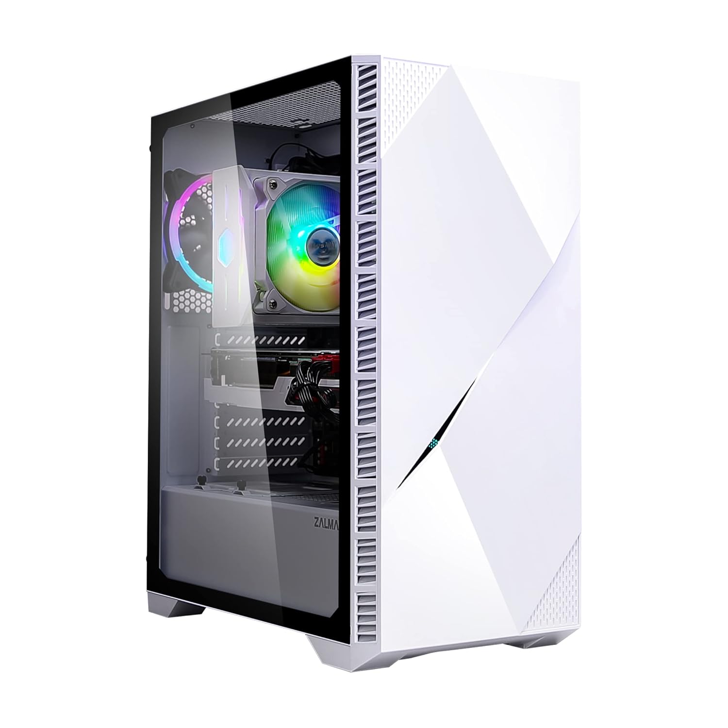 Zalman Z3 Iceberg Premium ATX Mid Tower Gaming Computer Case, 2X addressable RGB Fans, Premium Tempered Glass Side Door, USB 3.0, Magnetic Dust Filter, Cable Management System (White)