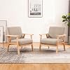 Accent Living Room Armchair, Midcentury Leisure Chair with Thick Pad, Lounge Single Sofa Reading Arm Chairs for Bedroom Home Office, Upholstered Comfy Tub Chair with Wood Frame Beige Set of 2