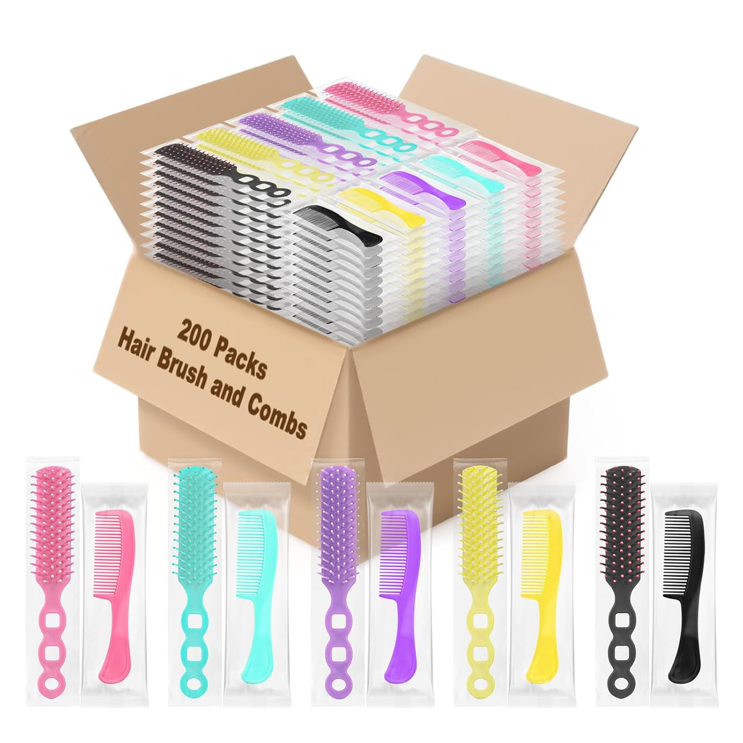 Hair Brush and Combs Bulk Individually Wrapped for Homeless,Disposable Hair Combs Bulk Hair Brushes Detangling Hairbrush for Women Shelter Nursing Hotel Church Charity Supplies100