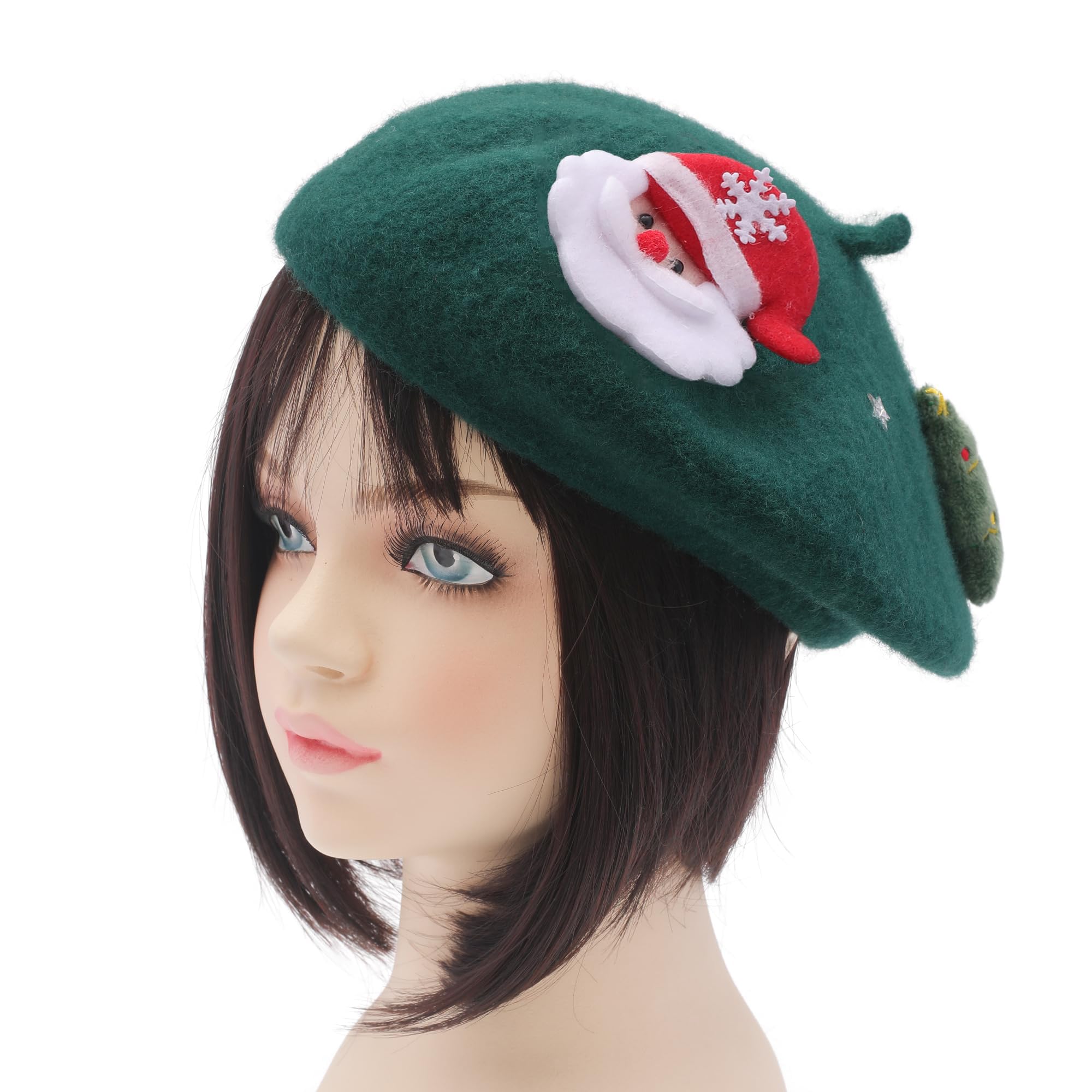 ZLYC Wool Kids Beret Hat Girls Solid Color Artist French Beret Cap(Christmas Santa Green),One Size - Image 3
