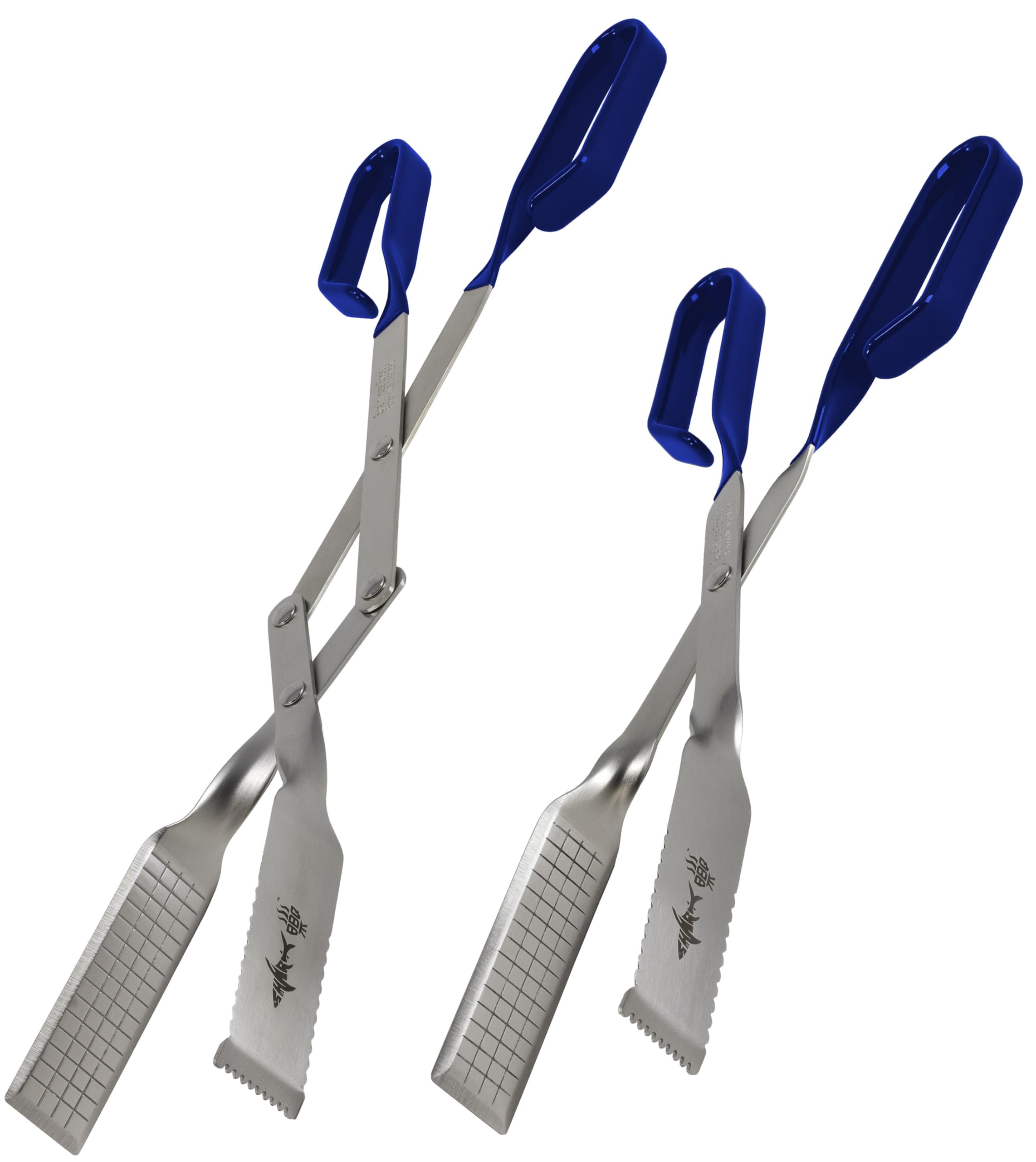 BBQ Tong Set (Two Pack) Combo,13 & 17 In Shark BBQ Grill Tongs and Meat Turners for Barbecue Grilling on Gas & Charcoal Grills - (Two Blue)