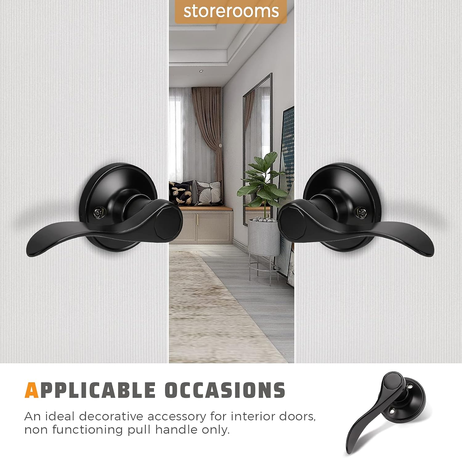 KNOBWELL 2 Set Black Dummy Door Handles Interior Door Knobs for Closet/French Doors, No-Functioning Pull Only Door Levers(2 Left + 2 Right)