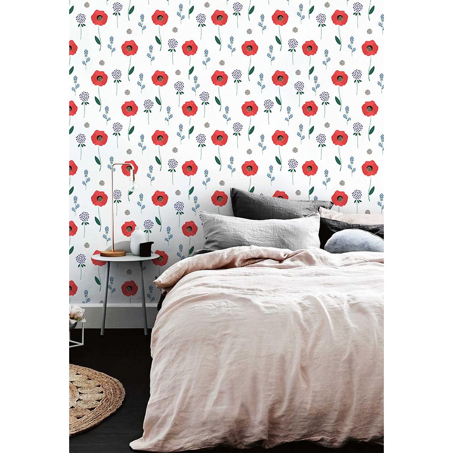 Papier peint fleurs de champ rouge pour chambre et salon cosy