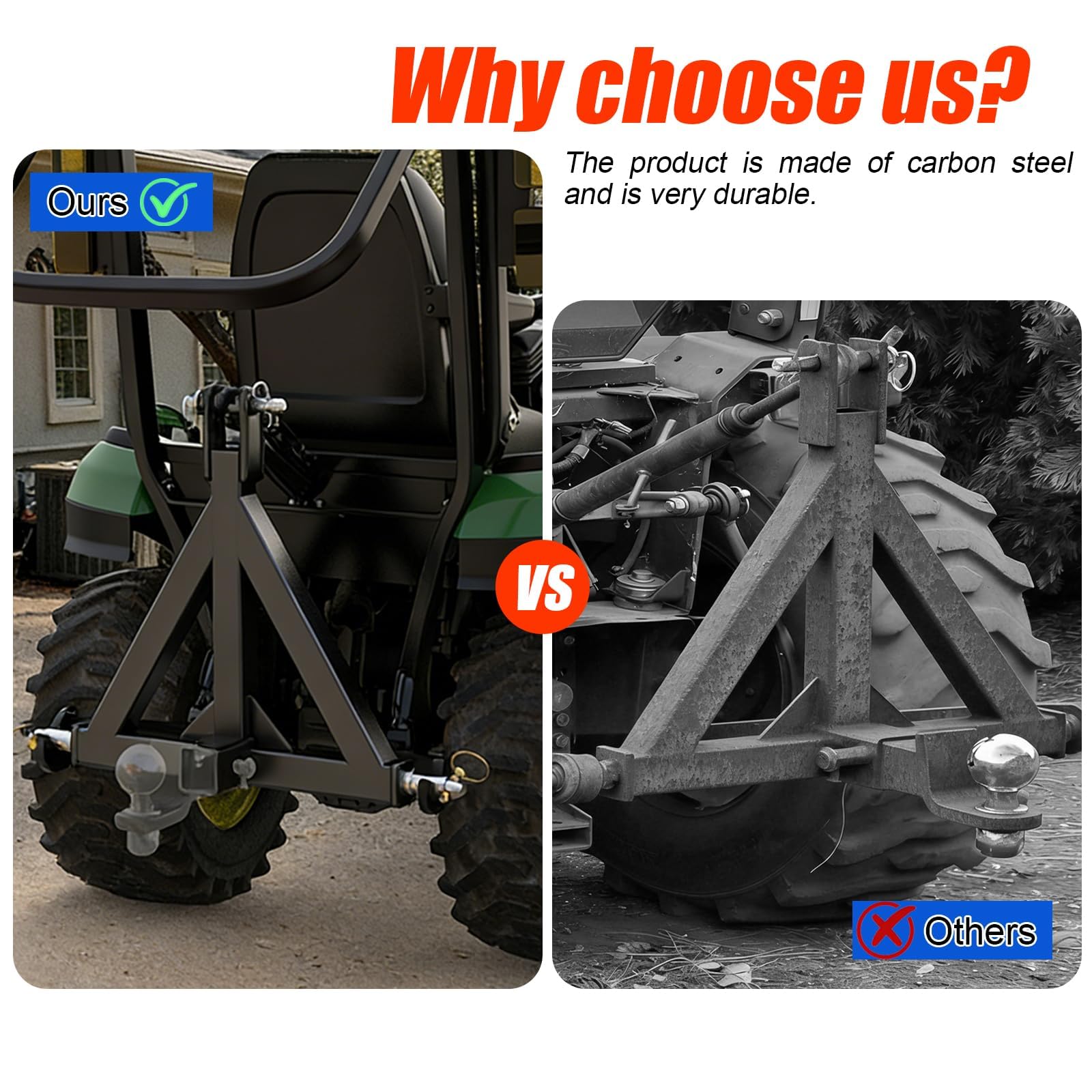 Enganche de Remolque de 3 Puntos con Receptor de 2 Pulgadas, Adaptador de Barra de Tiro de Enganche Rápido de Tractor de 3 Puntos de Alta Resistencia, Enganches Compactos para la Mayoría de Tractores